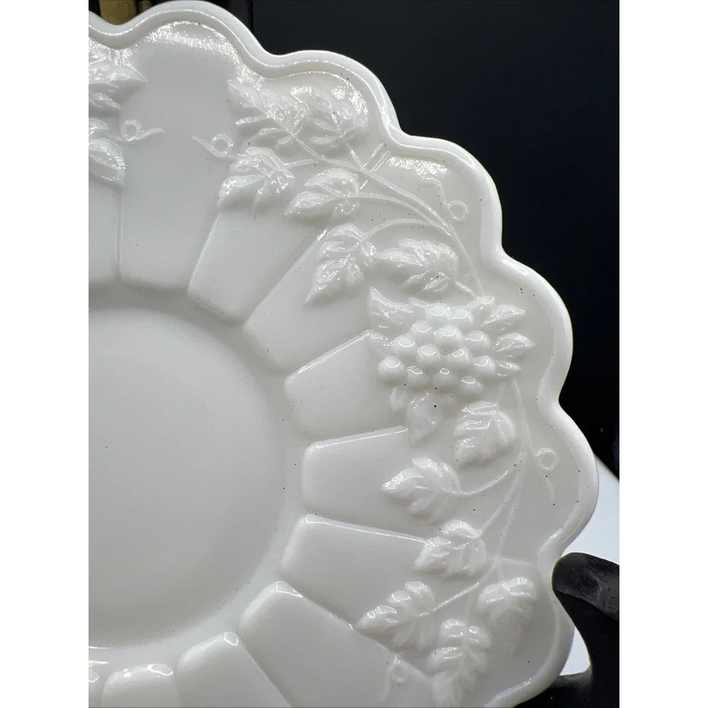 Vintage Westmoreland Glass Co Milk Glass Paneled Grape Tea Cup Saucer 5.75